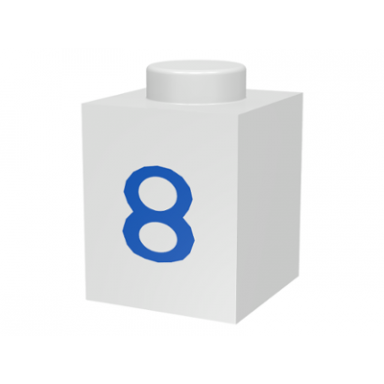 white brick 1 x 1 with blue number 8 pattern