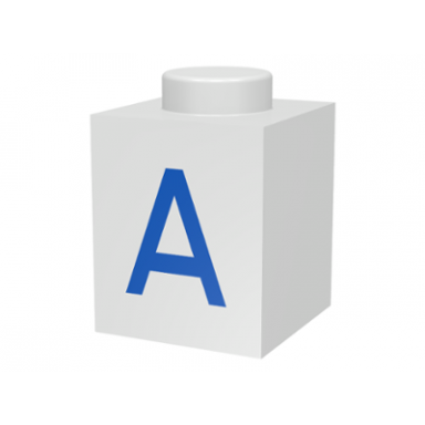 white brick 1 x 1 with blue capital letter a pattern