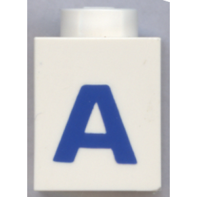 white brick 1 x 1 with blue capital letter a pattern bold font