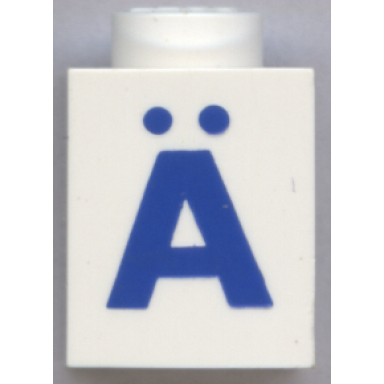 white brick 1 x 1 with blue capital letter a with diaeresis ã pattern bold font