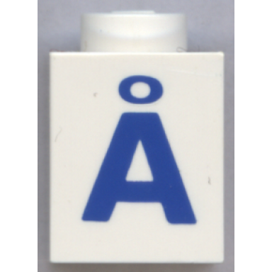 white brick 1 x 1 with blue capital letter a with ring ã pattern bold font