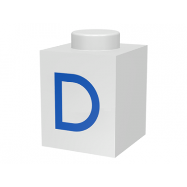white brick 1 x 1 with blue capital letter d pattern