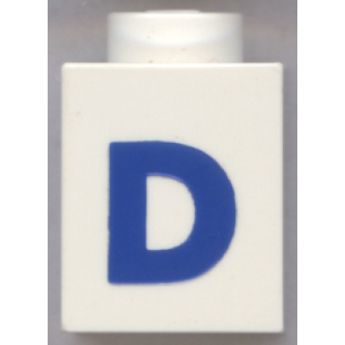 white brick 1 x 1 with blue capital letter d pattern bold font