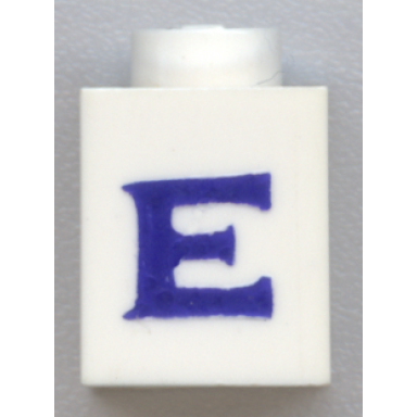 white brick 1 x 1 with blue capital letter e pattern serif font