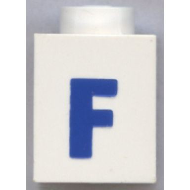 white brick 1 x 1 with blue capital letter f pattern bold font
