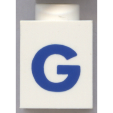white brick 1 x 1 with blue capital letter g pattern bold font