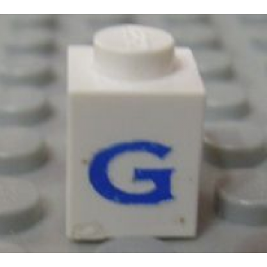 white brick 1 x 1 with blue capital letter g pattern serif font
