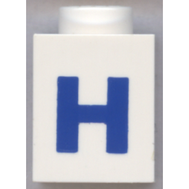 white brick 1 x 1 with blue capital letter h pattern bold font