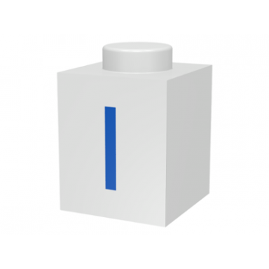 white brick 1 x 1 with blue capital letter i pattern