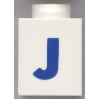 white brick 1 x 1 with blue capital letter j pattern bold font