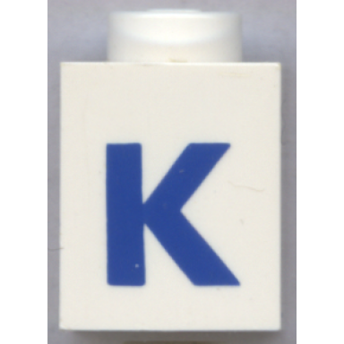 white brick 1 x 1 with blue capital letter k pattern bold font
