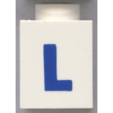 white brick 1 x 1 with blue capital letter l pattern bold font