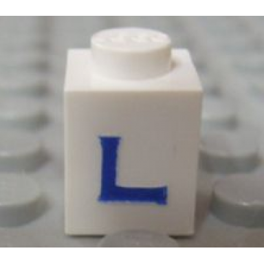 white brick 1 x 1 with blue capital letter l pattern serif font
