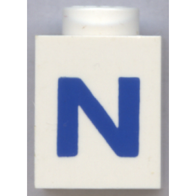 white brick 1 x 1 with blue capital letter n pattern bold font