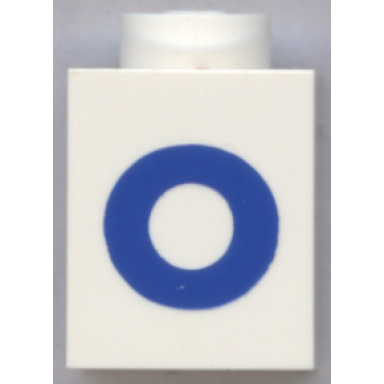 white brick 1 x 1 with blue capital letter o pattern bold font