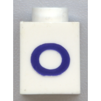 white brick 1 x 1 with blue capital letter o pattern serif font