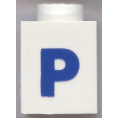 white brick 1 x 1 with blue capital letter p pattern bold font