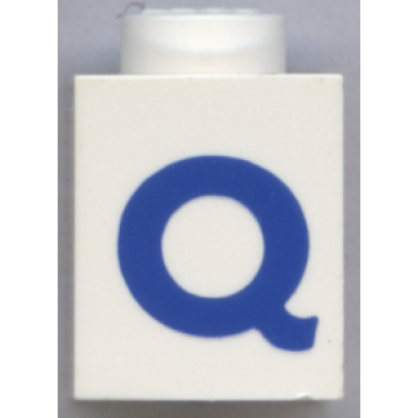 white brick 1 x 1 with blue capital letter q pattern bold font