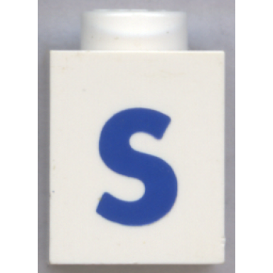 white brick 1 x 1 with blue capital letter s pattern bold font