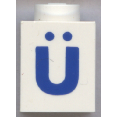 white brick 1 x 1 with blue capital letter u with diaeresis ã pattern bold font