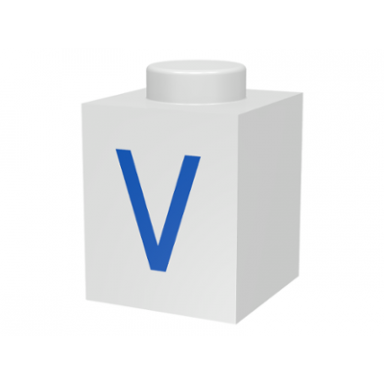 white brick 1 x 1 with blue capital letter v pattern