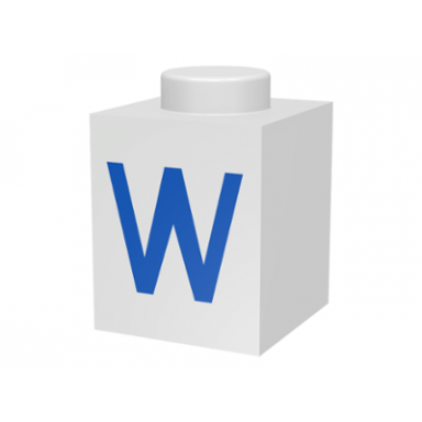 white brick 1 x 1 with blue capital letter w pattern
