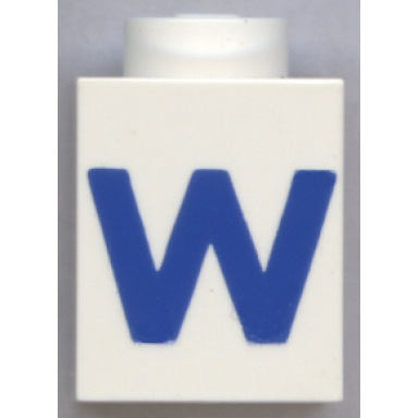 white brick 1 x 1 with blue capital letter w pattern bold font