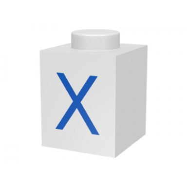 white brick 1 x 1 with blue capital letter x pattern