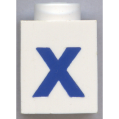 white brick 1 x 1 with blue capital letter x pattern bold font