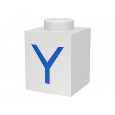 white brick 1 x 1 with blue capital letter y pattern