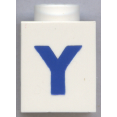 white brick 1 x 1 with blue capital letter y pattern bold font