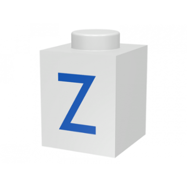 white brick 1 x 1 with blue capital letter z pattern