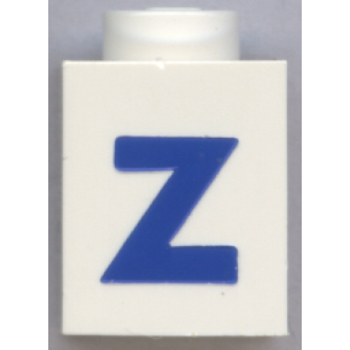 white brick 1 x 1 with blue capital letter z pattern bold font