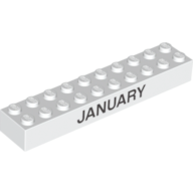 white brick 2 x 10 with black january and february pattern on opposite sides