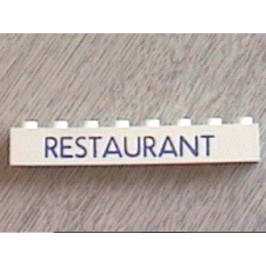 white brick 1 x 8 with blue restaurant pattern