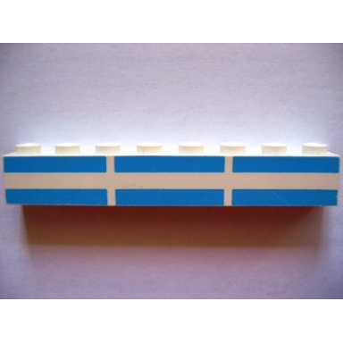 white brick 1 x 8 with ferry stripes light blue 6 in 2 lines pattern