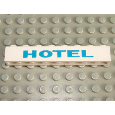 white brick 1 x 8 with blue hotel pattern