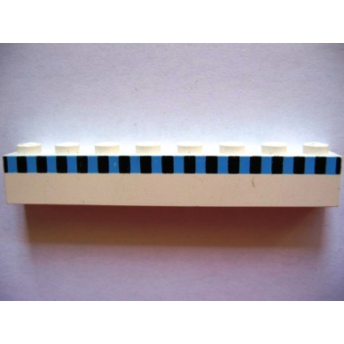 white brick 1 x 8 with ferry squares light blue and black in 1 line pattern