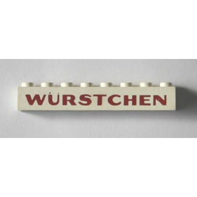 white brick 1 x 8 with red würstchen thick pattern wurstchen