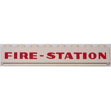 white brick 1 x 8 with red fire-station bold pattern