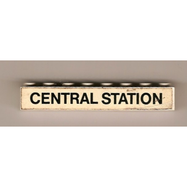 white brick 1 x 8 with black central station pattern sticker - set 148