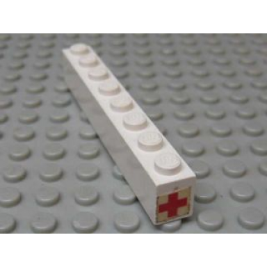 white brick 1 x 8 with red cross pattern on end of brick sticker - sets 460-1 653-1