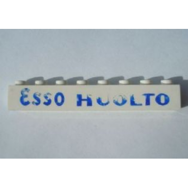 white brick 1 x 8 with blue esso huolto pattern