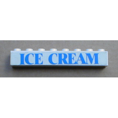 white brick 1 x 8 with blue ice cream text pattern sticker - set 1592