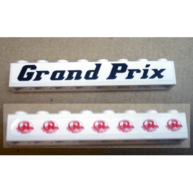 white brick 1 x 8 with grand prix and speed racer logo pattern stickers - set 8161