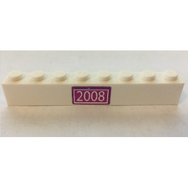 white brick 1 x 8 with white 2008 on magenta background pattern sticker - set 7586