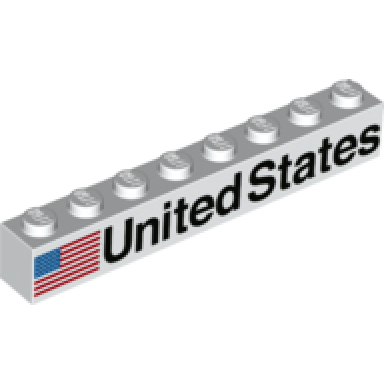 white brick 1 x 8 with black united states and flag pattern model left side