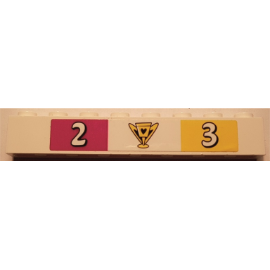 white brick 1 x 8 with yellow trophy number 2 on magenta background and number 3 on yellow background pattern sticker - set 41352