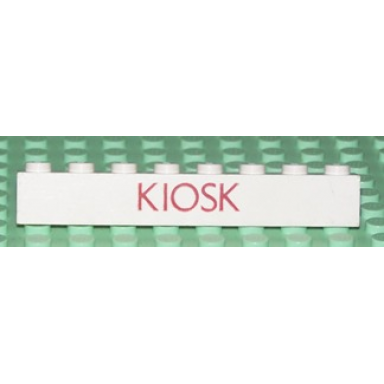 white brick 1 x 8 with red kiosk thin letters close pattern