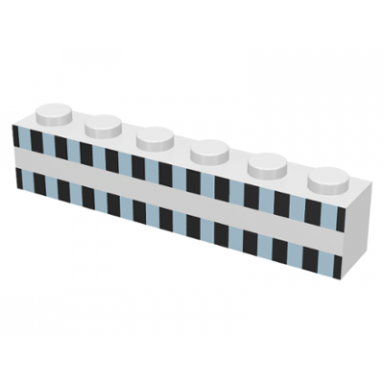 white brick 1 x 6 with ferry squares light blue and black in 2 lines pattern